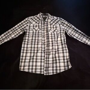 Men's Black and White Plaid Casual Button Down Shirt